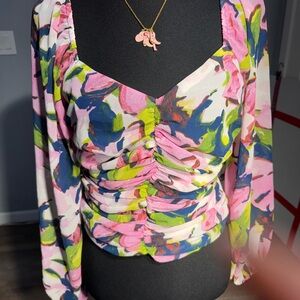 Abercrombie & Fitch Multicolor Floral Ruched Blouse Size Medium